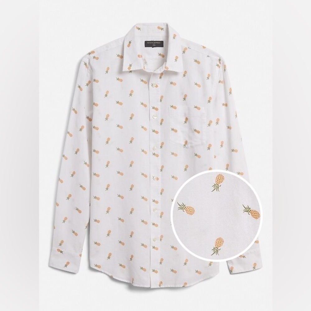 Banana Republic Women’s Pineapple Print Linen & Cotton Blend Button Down Blouse